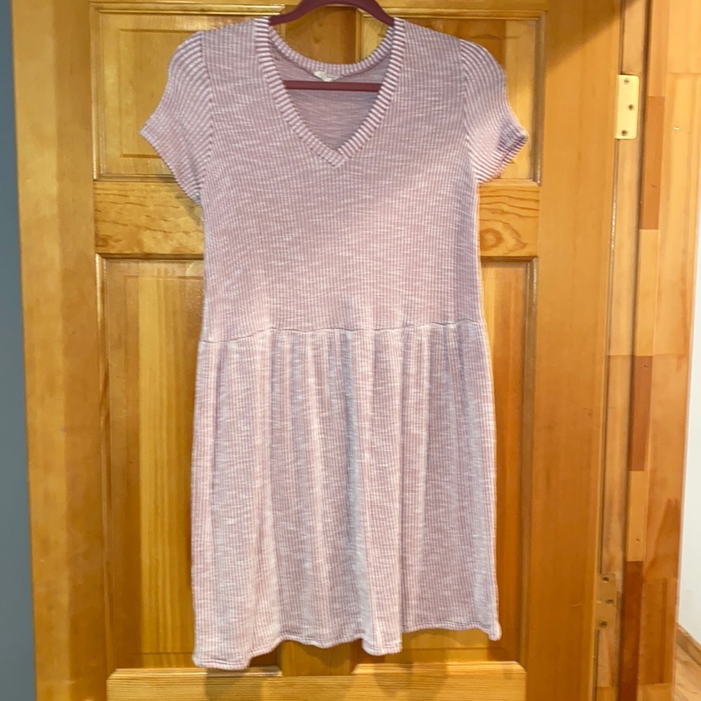 Pink and White striped T shirt Dress